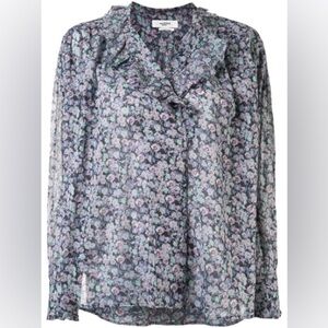 Isabel Marant Pamais Floral Blouse Long Sleeve Button Down Ruffle